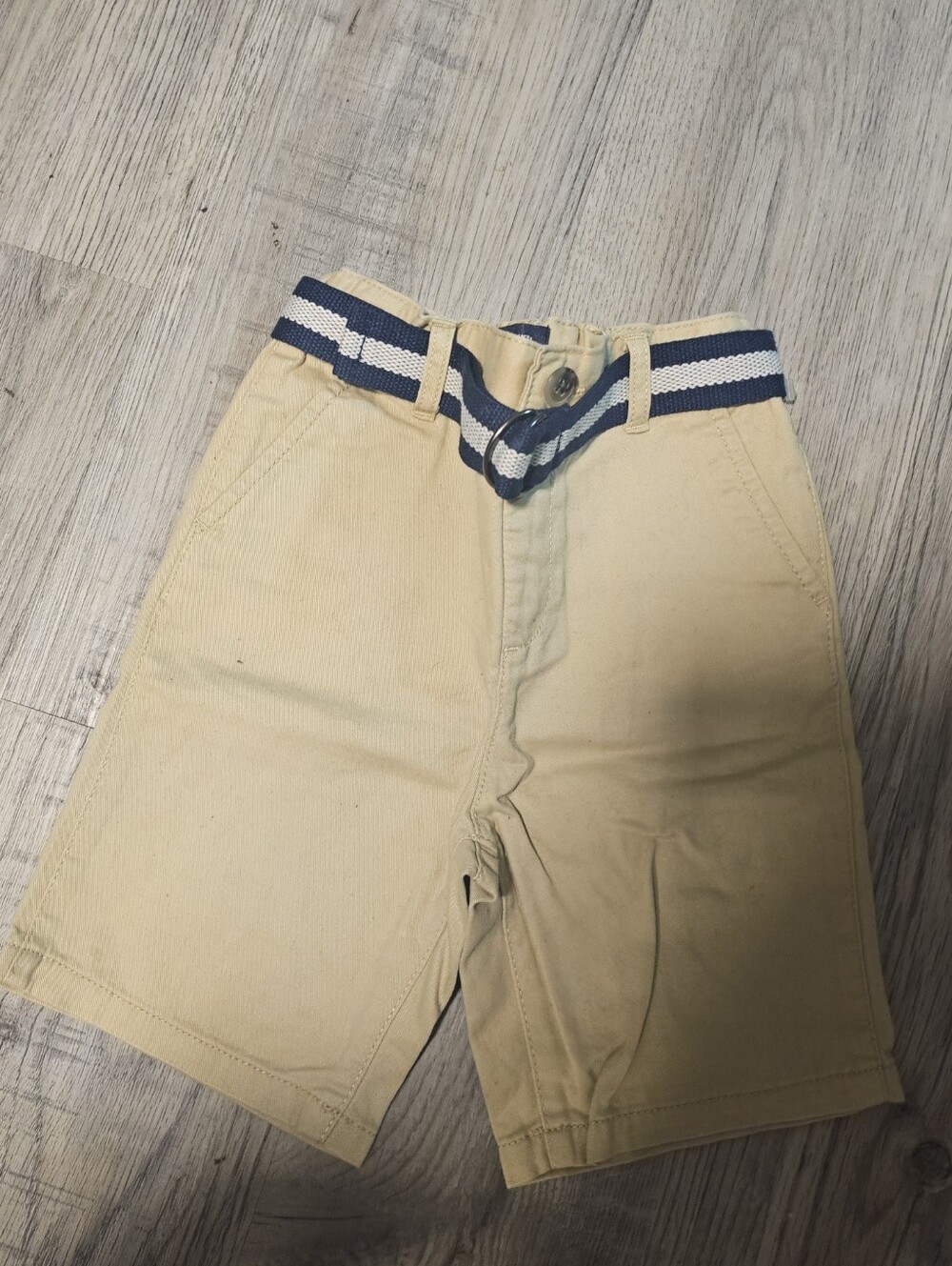 Beige Boys Casual Shorts with Navy Stripe Belt